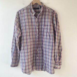 oleg cassini multi plaid silk cotton blend button down shirt size xl